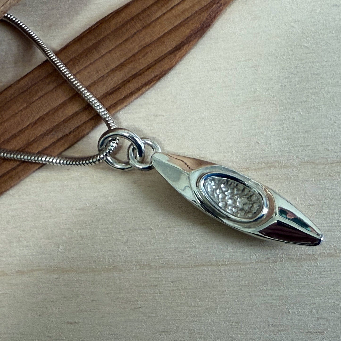 Large Sterling Kayak Pendant with Chain