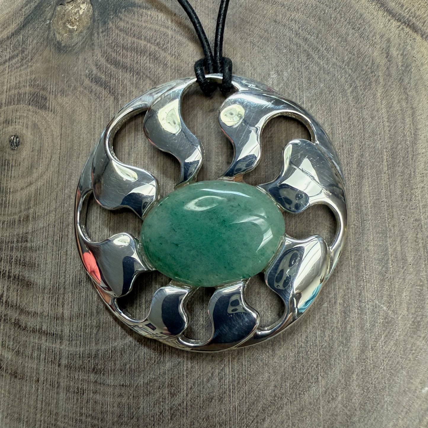 PLANET Sun Flame Pendant Sterling Silver With Nephrite Centre