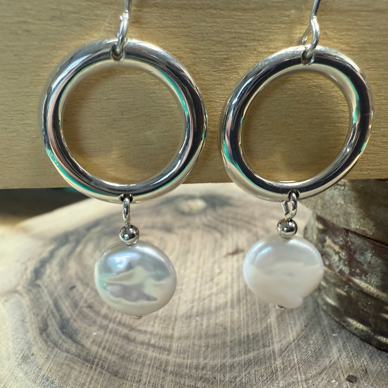 Celestial Loop Sterling SilverEarrings with White Freshwater Pearl