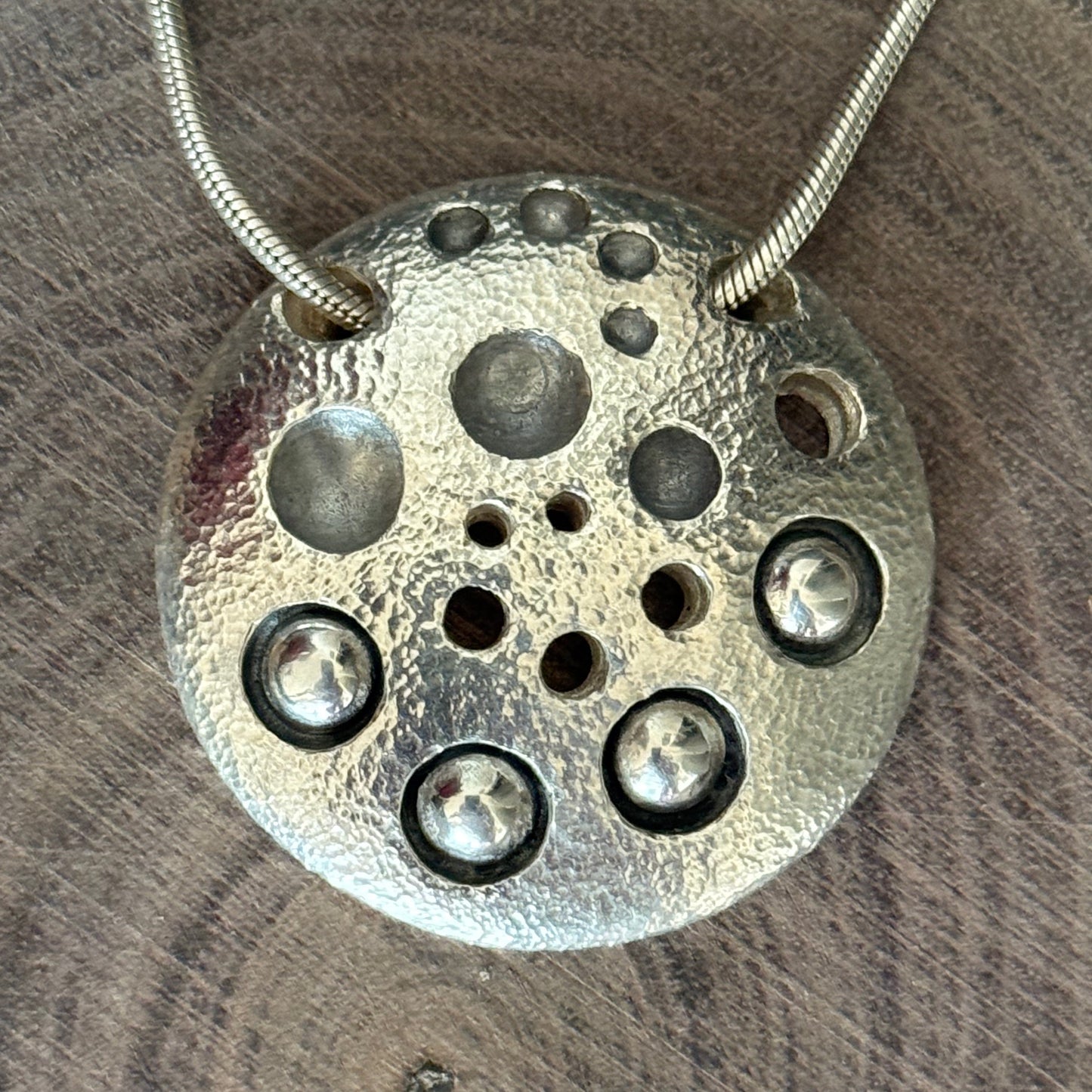 ASTEROID Sterling Round Pendant WIth Snake Chain