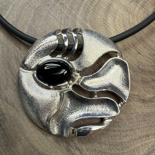 PLANET Earth Pendant Sterling Silver With Onyx