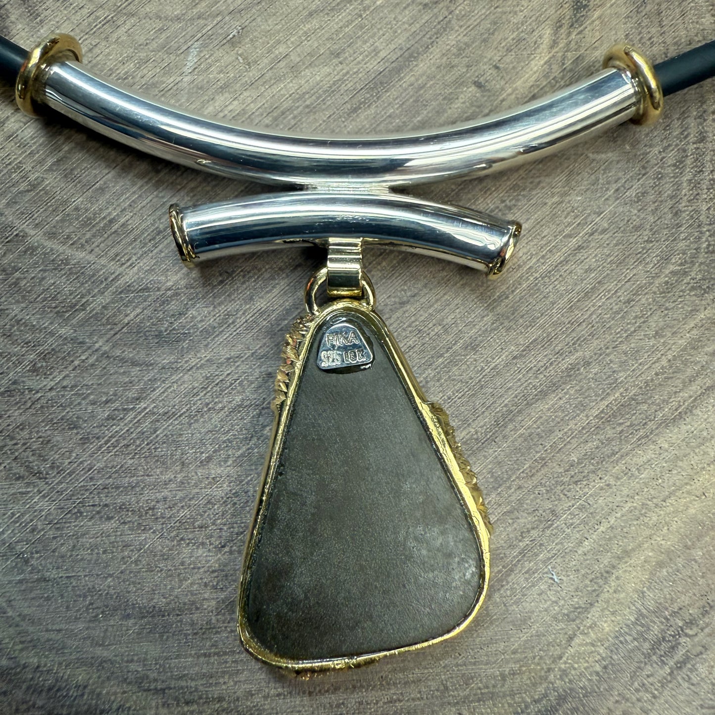 MYTHOS - Ammolite Pear Shaped 18 K Gold and Sterling Pendant