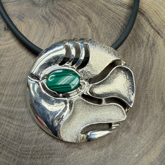 PLANET Earth Pendant Sterling Silver With Malachite