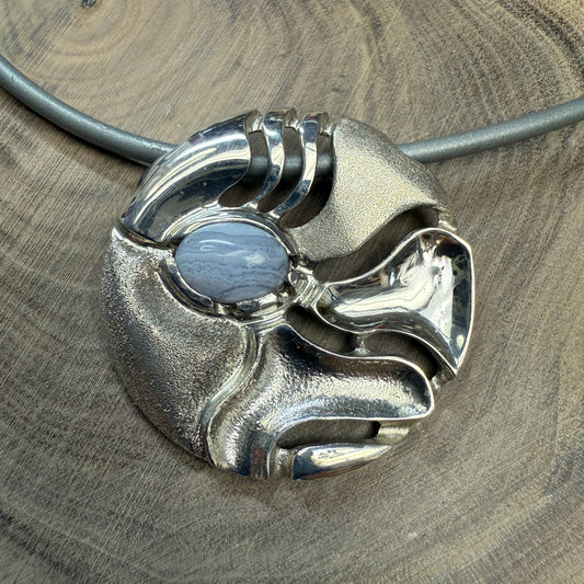 PLANET Earth Pendant Sterling Silver With Grey Agate