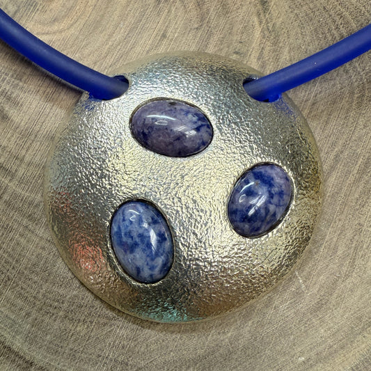 METEORIT  Pendant Sterling Silver with Sodalite Ovals Hammered Finish