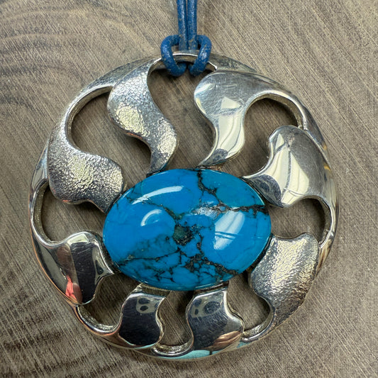 PLANET Sun Flame Pendant Sterling Silver With Turquoise Centre