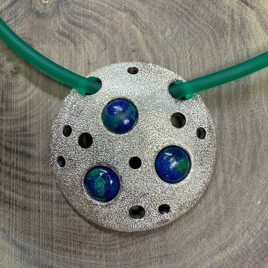 METEORIT  Pendant Sterling Silver with Chrysocolla Hammered Finish