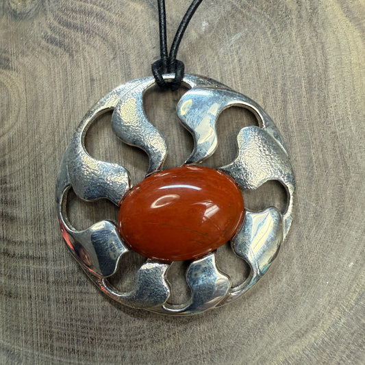 PLANET Sun Flame Pendant Sterling Silver With Coral Centre