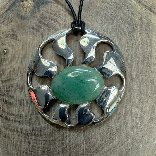 PLANET Sun Flame Pendant Sterling Silver With Nephrite Centre