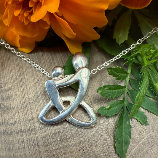 Mother & Child Celtic Knot Pendant — Polished Sterling Silver