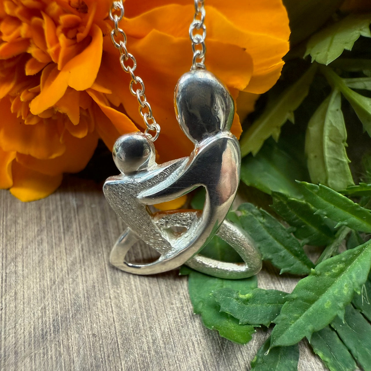 Mother & Child Celtic Knot Pendant — Hammered Finish Sterling Silver