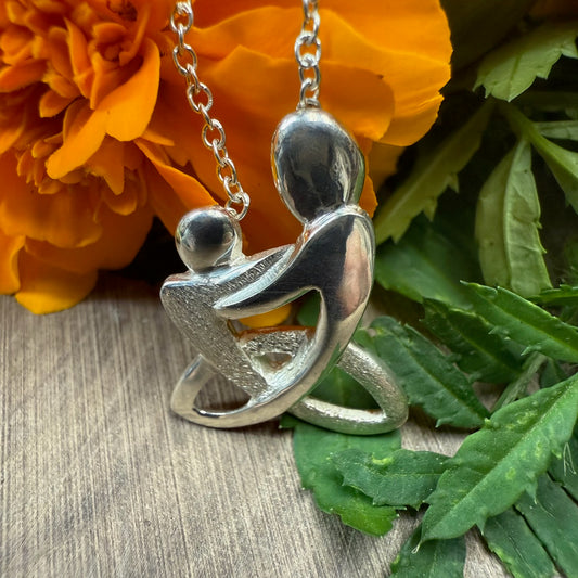 Mother & Child Celtic Knot Pendant — Hammered Finish Sterling Silver