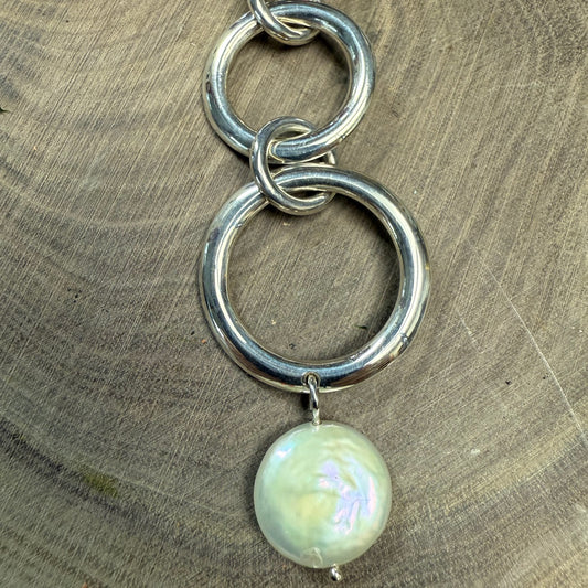 Celestial Orbit Pendant Double Loops with a Freshwater Pearl
